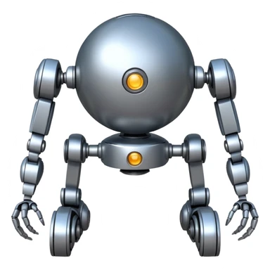 symmetrical 4 legged robot. center sphere with 4 evenly spaced legs. 1 leg extends from each side at sphere's equator sticker