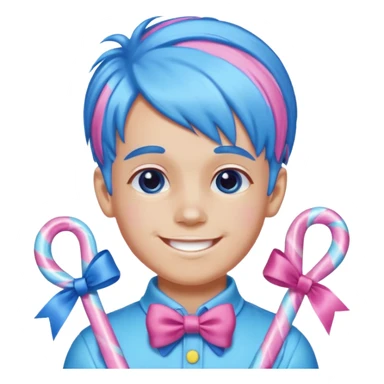 candy boy from candyland blue pink mixed candy hair with ribbon and  sticker