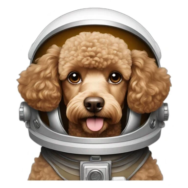 Light brown poodle with an astronaut helmet sticker