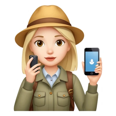 smart girl tourist takes pictures with her cell phone sticker