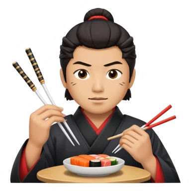 Asian eating sushi in a samurai outfit sticker