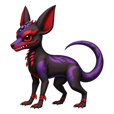 Gothic Black red purple Scaley Exotic Salandit-Umbreon-Houndoom-Fakémon-hybrid-creature (full body), 4 legs, skull face mask sticker