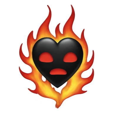 Black heart with red flames around it sticker