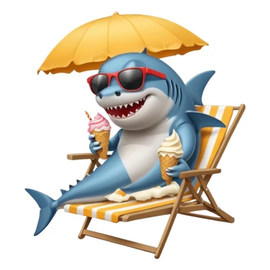shark that’s eating ice cream on a beach chair  sticker