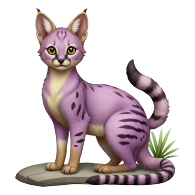 Realistic wild real life cute cool beautiful gorgeous floral pastel-lilac-violet-lavender caracal-serval-civet-genet-hybrid-animal-Fakémon-fursona photo IRL outside (full body) sticker