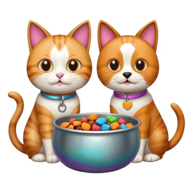 a cat and a dog eating treats from a bowl sticker