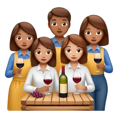 Make a photo of 5 project managers!, specifically 3 girls! with brown hair and 2 boys!, that are making project for improvement of the winery! sticker