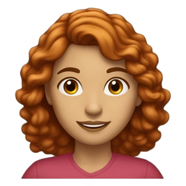 mujer con pelo pelirrojo, ondulado largo y hasta el pecho, con ojos marrones verdosos y muy sonriente con una mano levantada sticker