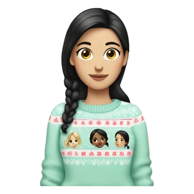 White girl black hair wearing a Pastel Christmas sweater sticker
