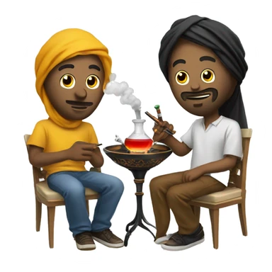 Create a huy who smokes a Hookah with a friend looking arabic sticker