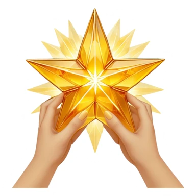 A radiant yellow dream star emerges, carefully being built by hands connecting delicate strands of golden thread and translucent panels of glowing amber glass incomplete sticker