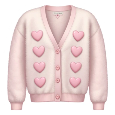 Ivory fuzzy cardigan with light pink hearts and heart-shaped pastel pink buttons  sticker
