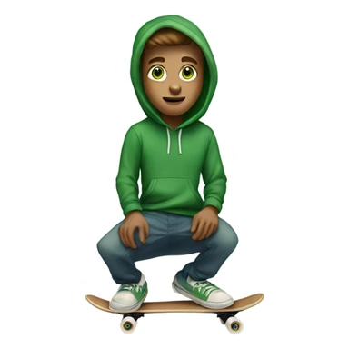 white frat boy with green eyes and brown hear wearing a green hoodie and riding skateboard sticker