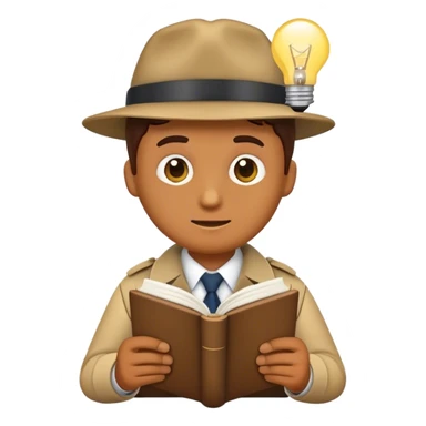 A detective emoji reading a book with a lightbulb over their head—representing research, curiosity, and preparation. sticker