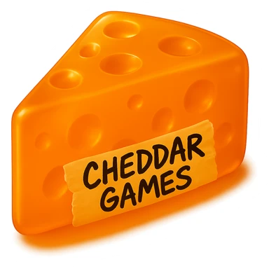 Make the cheese wedge warmer in color, slightly darker, and more transparent. Make the 'Cheddar Games' writing on the tape a little fatter, messier, and less perfect. Keep the cheese hyper-realistic, glowing, retro semi-transparent plastic style. Reduce the shadow and remove the background. Do not change the style of the cheese or make it a sticker. sticker