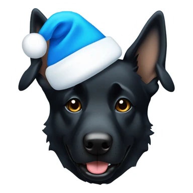 All black German shepherd with blue Santa hat sticker