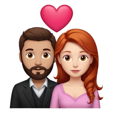 👩🏼‍❤️‍👨🏽 Something like this, but make the guy more lighter and give the girl a bit more red hair like ginger style make the guy have dark brown hair, same with the beard and add her in the middle top don’t forget the pink heart in the middle above us sticker