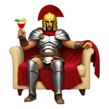 The Spartan Leonidas and his red cape with a cocktail in hand and his helmet under his arm relaxing on a sofa. sticker