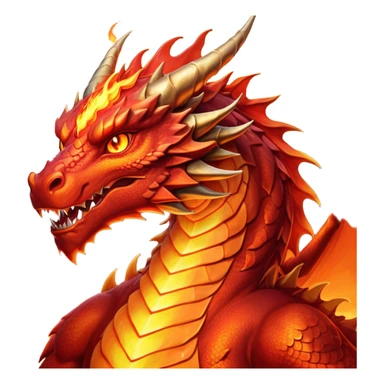 cinematic-noble-fierce-fire-dragon-portrait-emoji,-poised-and-imposing,-with-a-muscular,-scaled-body-ablaze-in-fiery-hues-of-crimson,-molten-orange,-and-molten-gold,-and-intense,-burning-eyes-that-mirror-the-heart-of-a-volcano;-rendered in detail sticker