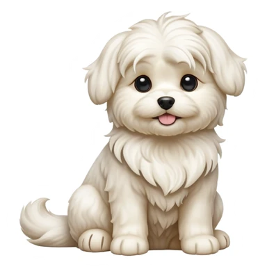 detailed-[wavy haired maltese-dog]-realistic-full-body-sitting-emoji,-tail-resting-loosely-beside-its-paws,-head-tilted-dramatically,--wavy-[cream-white]-fur,-simplified-yet-realistic-focused-features,-highly-detailed,-glowing-with-an-almost-sarcastic sticker