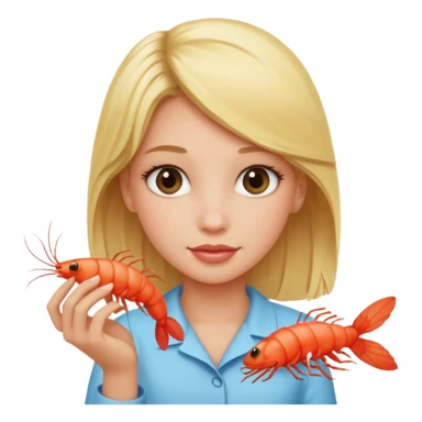 blonde girl holding a shrimp  sticker