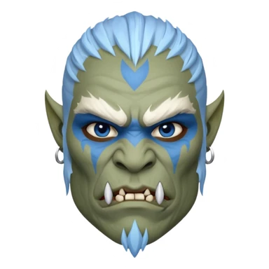 Fantasy orc portrait emoji, white and blue frost war paint on face, harsh winter warrior mood, strong expression, minimal tribal design, clean readable emoji style, male/female variant
 sticker