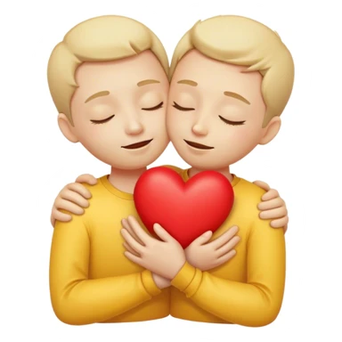 yellow face emoticon with closed eyes hugging a red heart with both hands showing care, support, and presence sticker