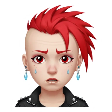 ["Punk youth with red mohawk, tears running down cheeks."] sticker