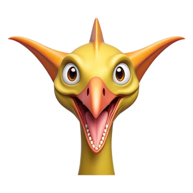 Cinematic Comical Pterodactyl Portrait Emoji, Head tilted dramatically with an exaggeratedly shocked expression, featuring a sleek, streamlined body with a quirky, animated beak and wide, comically expressive eyes full of playful disbelief, Simplified yet hilariously expressive features, highly detailed, glowing with a slightly sassy ethereal glow, high shine, dramatic yet playful, stylized with an air of cheeky prehistoric mischief, soft glowing outline, capturing the essence of a meme-worthy Pterodactyl that looks ready to side-eye its way into viral fame! sticker