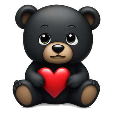 dark colored teddy bear holding a black heart sticker