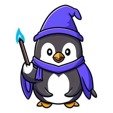 Penguin wizard casting a spell sticker