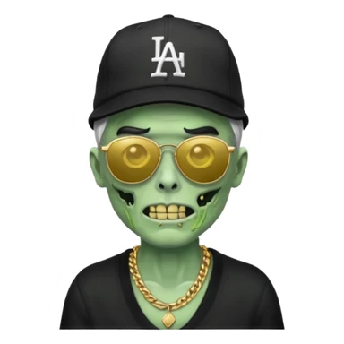 Green Zombie with black sun glasses dodger hat and gold necklace sticker