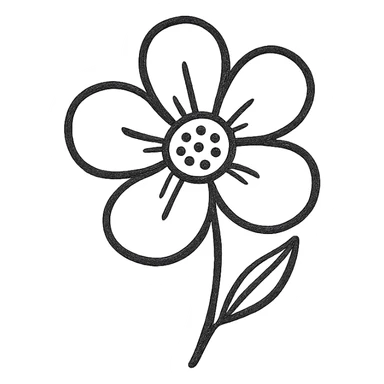 hand drawn outlined icon of a pink flower, no fill, transparent background, thick lines sticker