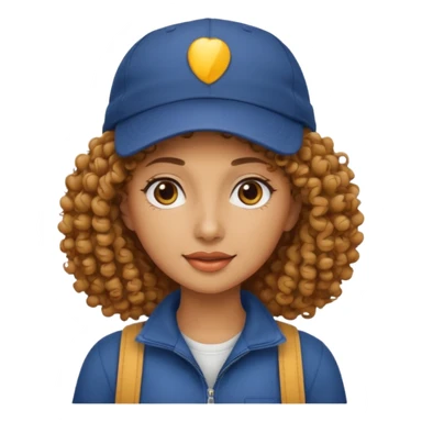 curly haired woman with cap sticker