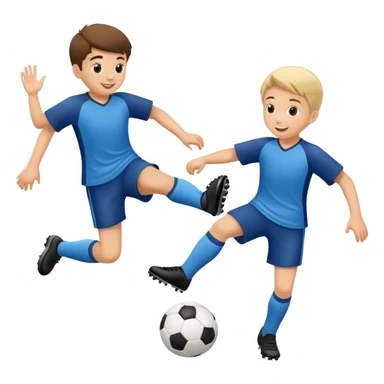 two children playing soccer, one kicking the ball, happy and playful sticker