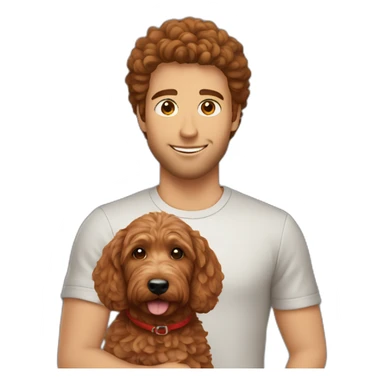 guy with brown hair holding red goldendoodle sticker