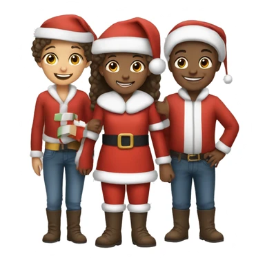 smiling girl with boys dressed as Santa sticker