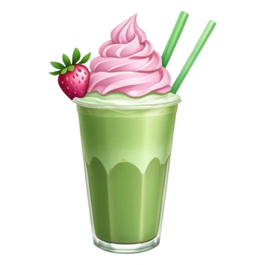 Make a iced matcha latte with strawberry whipped cream and  pink bow sticker