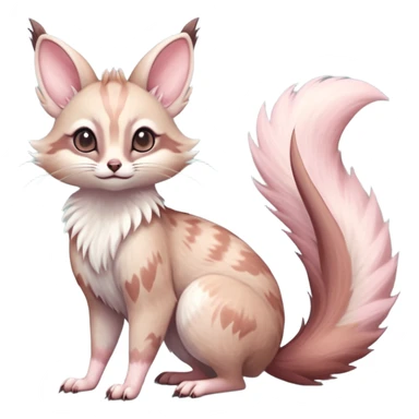Whitish pastel brown-pointed pastel-pink soft natural realistic romantic vintage antique divine beautiful elegant pretty precious cute young youthful  Fakémon-Pokémon-alien-opossum-squirrel-feline-serval-caracal-chinchilla-Minccino-hybrid-creature with a big fluffy bushy tail (full body) sticker