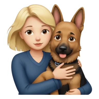 Garota loira fofa abraçando um cachorro pastor alemão  sticker