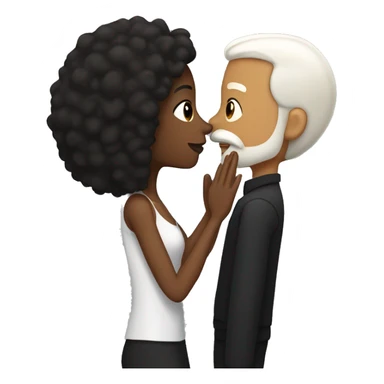 Black girl with long black straight hair and earrings kissing bearded white man with short dark hair  sticker