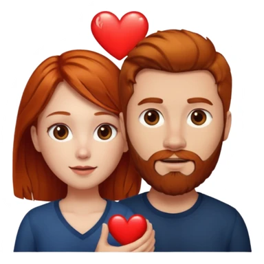👩🏼‍❤️‍👨🏽 Something like this, but make the guy more lighter and give the girl a bit more red hair like ginger style make the guy have dark brown hair, same with the beard and add a heart in the middle above us make the guy have darker beard and hair sticker