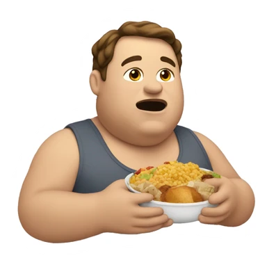 fat man with brown hair eating all the food sticker