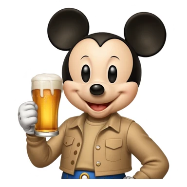 Mickey Mouse holding a beer sticker