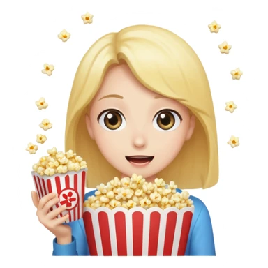 excited emoji with sparkly eyes holding popcorn watching anime sticker