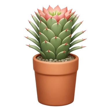 A ceramic pot in a pastel terracotta color, shaped like a cylinder, the pot is tall and contains an Acanthocalycium Glaucum cactus plant. sticker