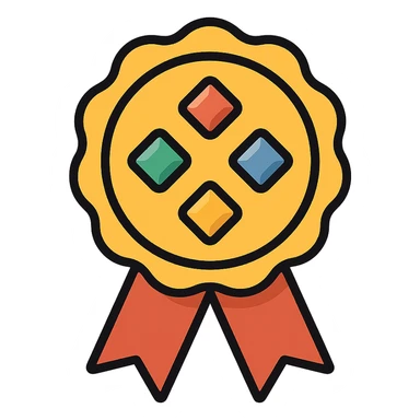 vector icon of a gold guarantee seal award with colorful gems, elegant and minimalist flat design, isolated on white, award badge style, 2D flat vector, trending icon look, soft shadows, no text, commercial use sticker