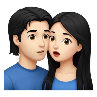 a handsome man with black hair tries to kiss a cute woman who has long black hair sticker