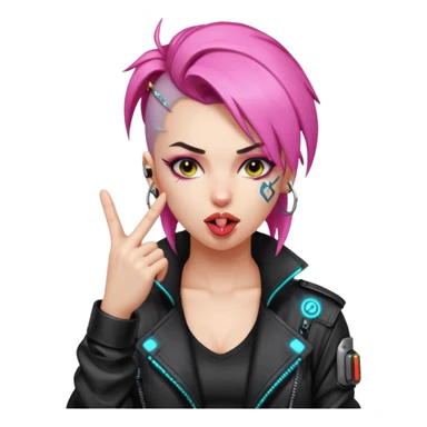 Woman with her tongue out in cyberpunk clothing and giving the middle finger. Looking naughty. sticker