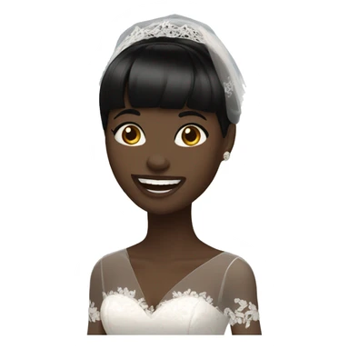 bride with very pale skin dark brown straight very short hair black lace dress and bangs laughing with veil sticker